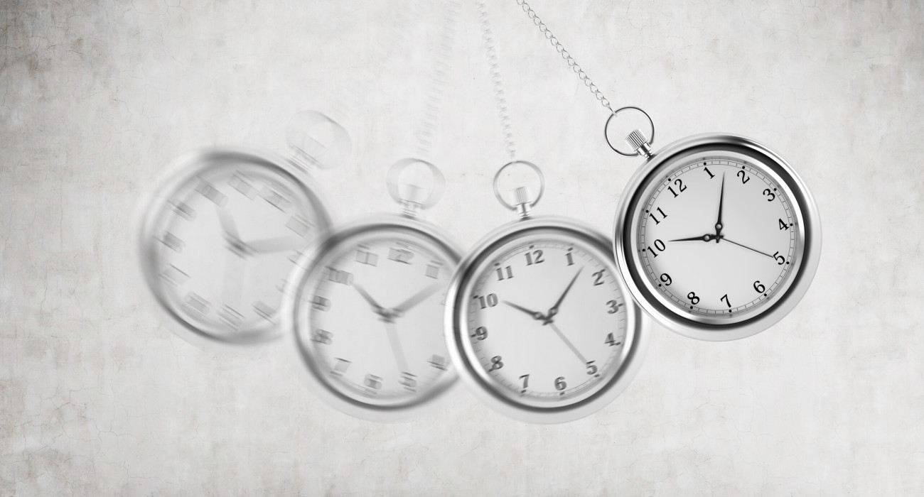 A pocket watch as a swing of the pendulum. Concrete background. 3D rendering. Time is money concept.